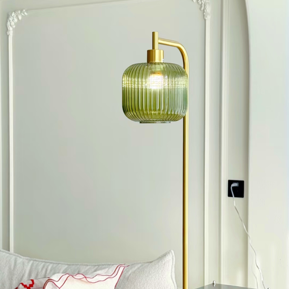 Vintage Green Glass Floor Lamp Water Ripple Light Shadow Effect