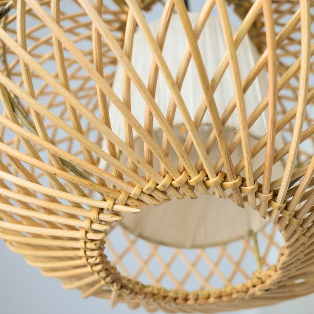 Boho Rustic Pendant Light Handmade Natural Rattan Chandelier