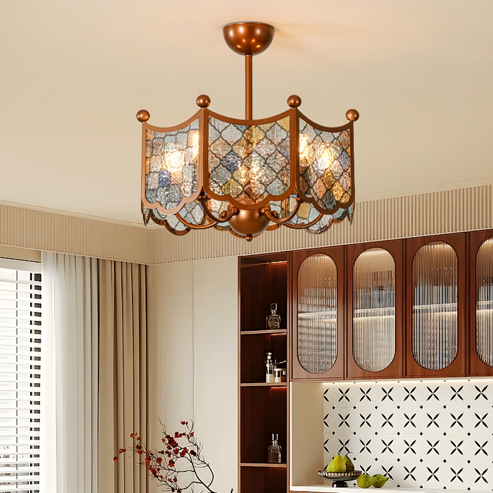 Mid-Century Vintage Enameled Glass Chandelier