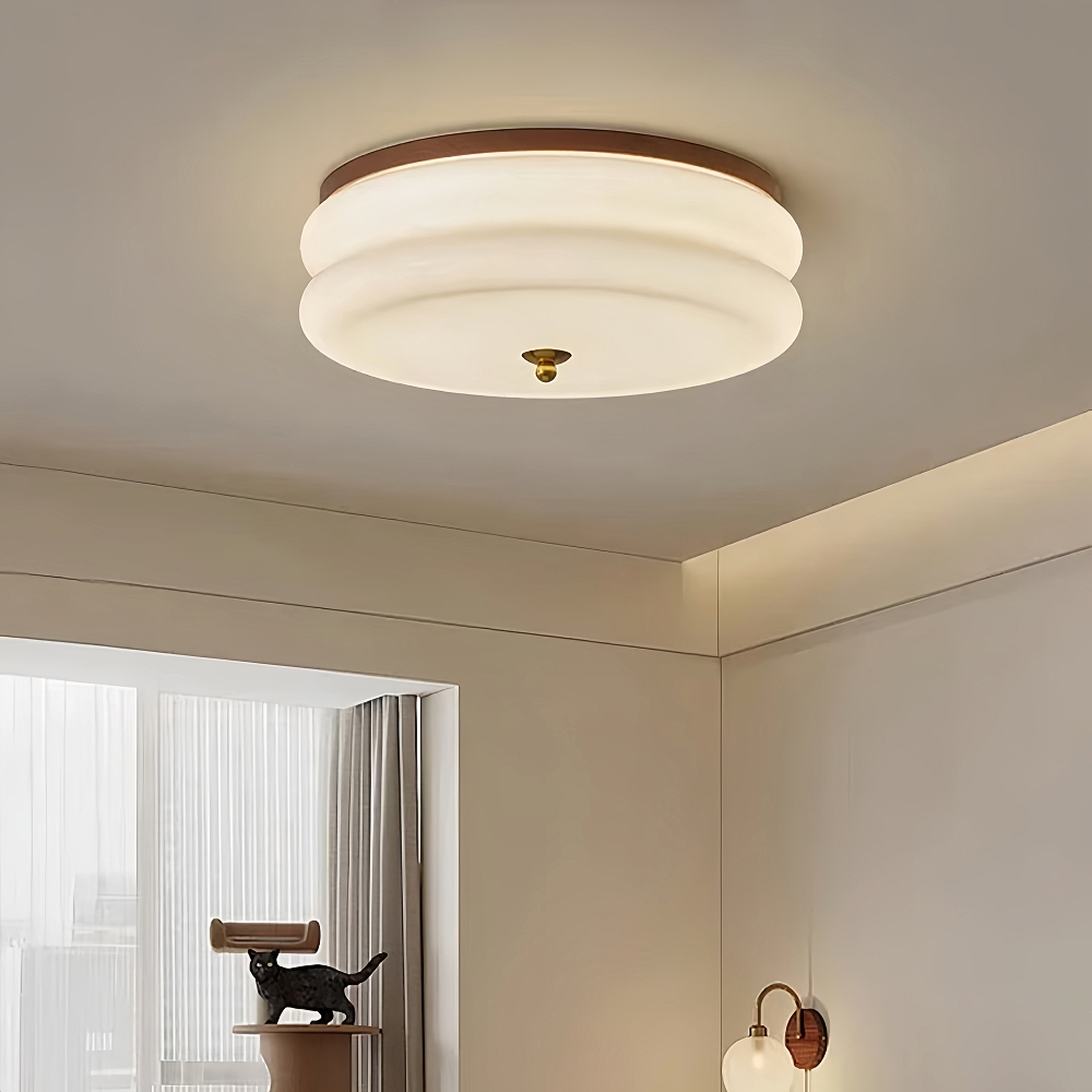 Modern Cream Style Bedroom Lamp French Wooden Glass Foyer Ceiling Light