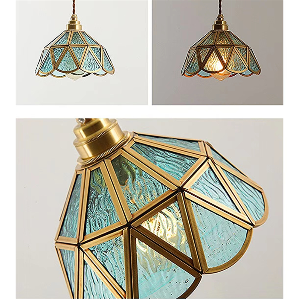 American Retro Artistic Brass Colored Glass Pendant Light Bedside Glass Lamp