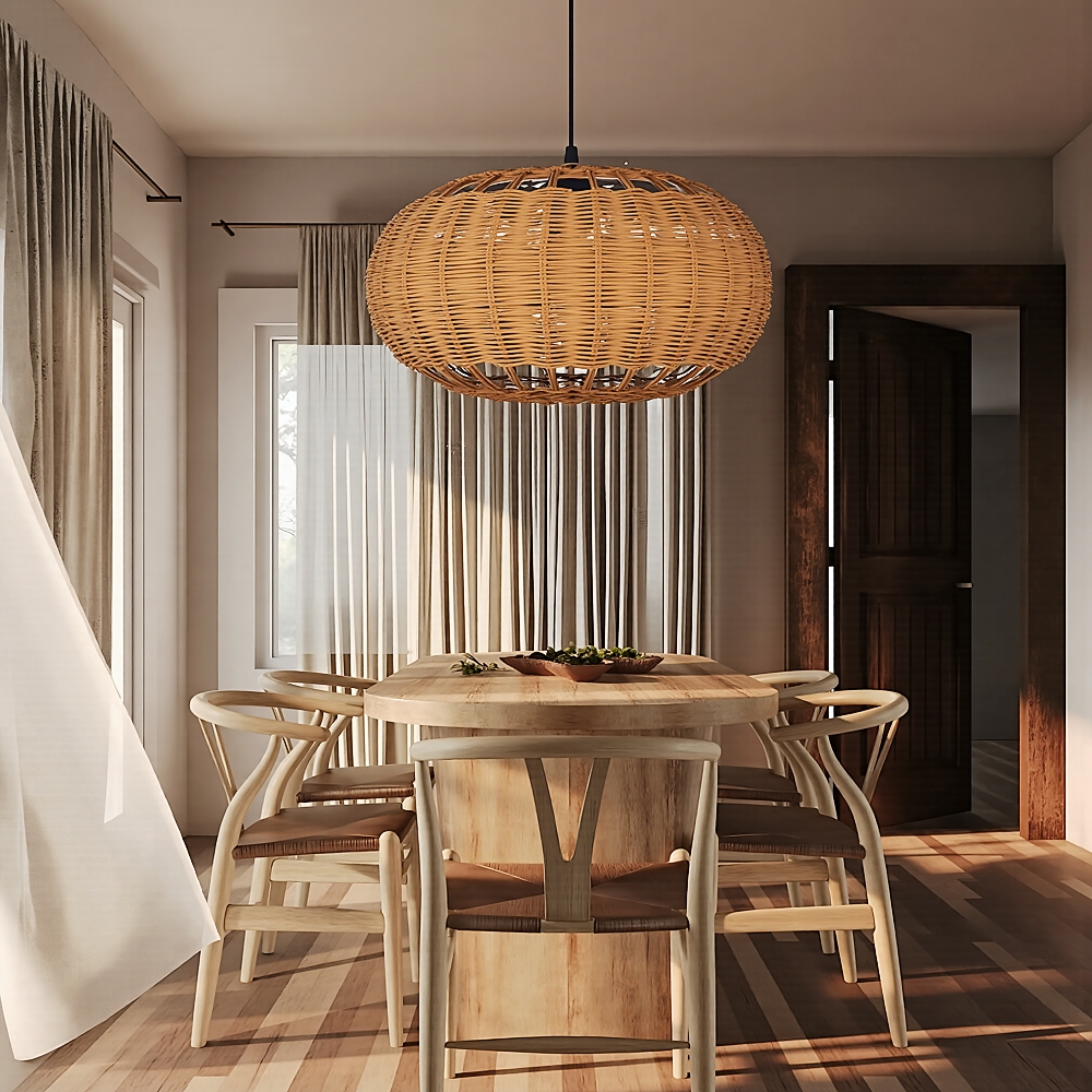 Vintage Japanese Wabi-Sabi Style Rattan Pendant Light