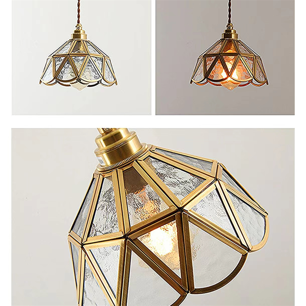 American Retro Artistic Brass Colored Glass Pendant Light Bedside Glass Lamp