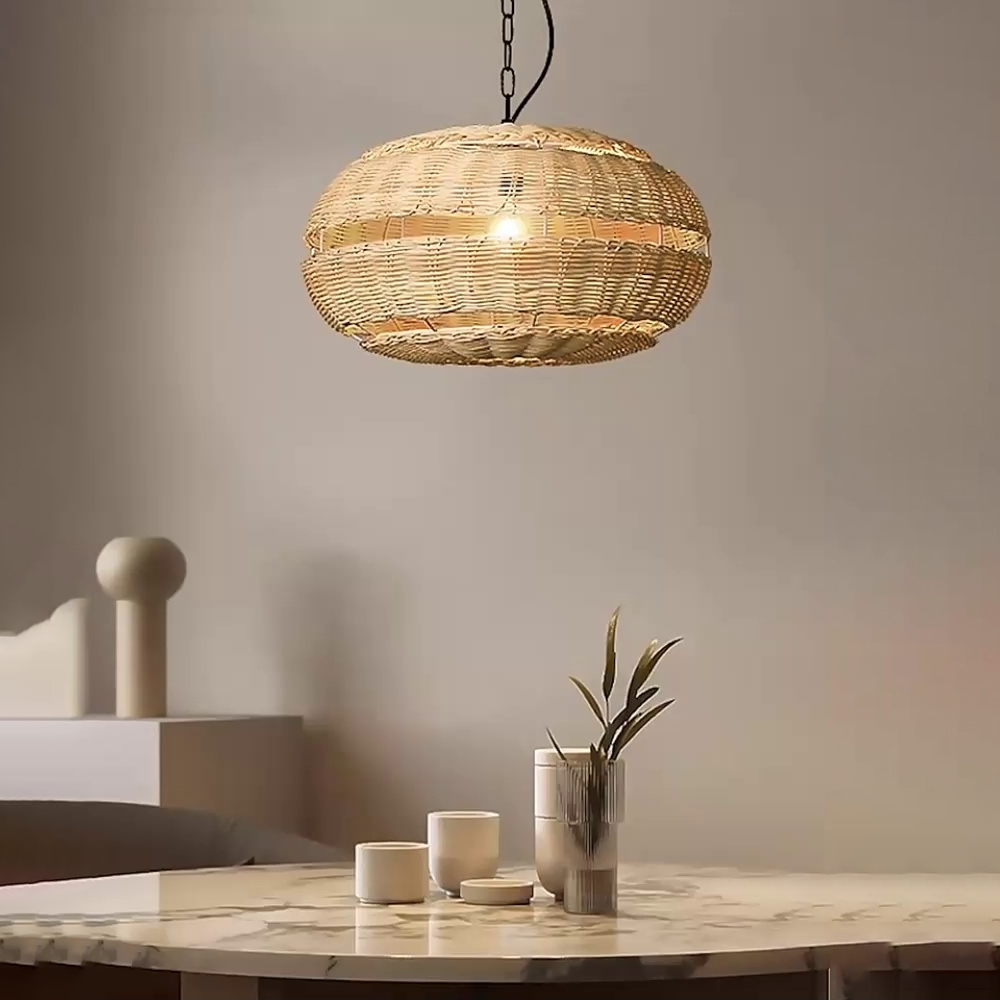 Living Room Rattan Round Ball Wicker Light Shade Wabi Sabi style chandelier