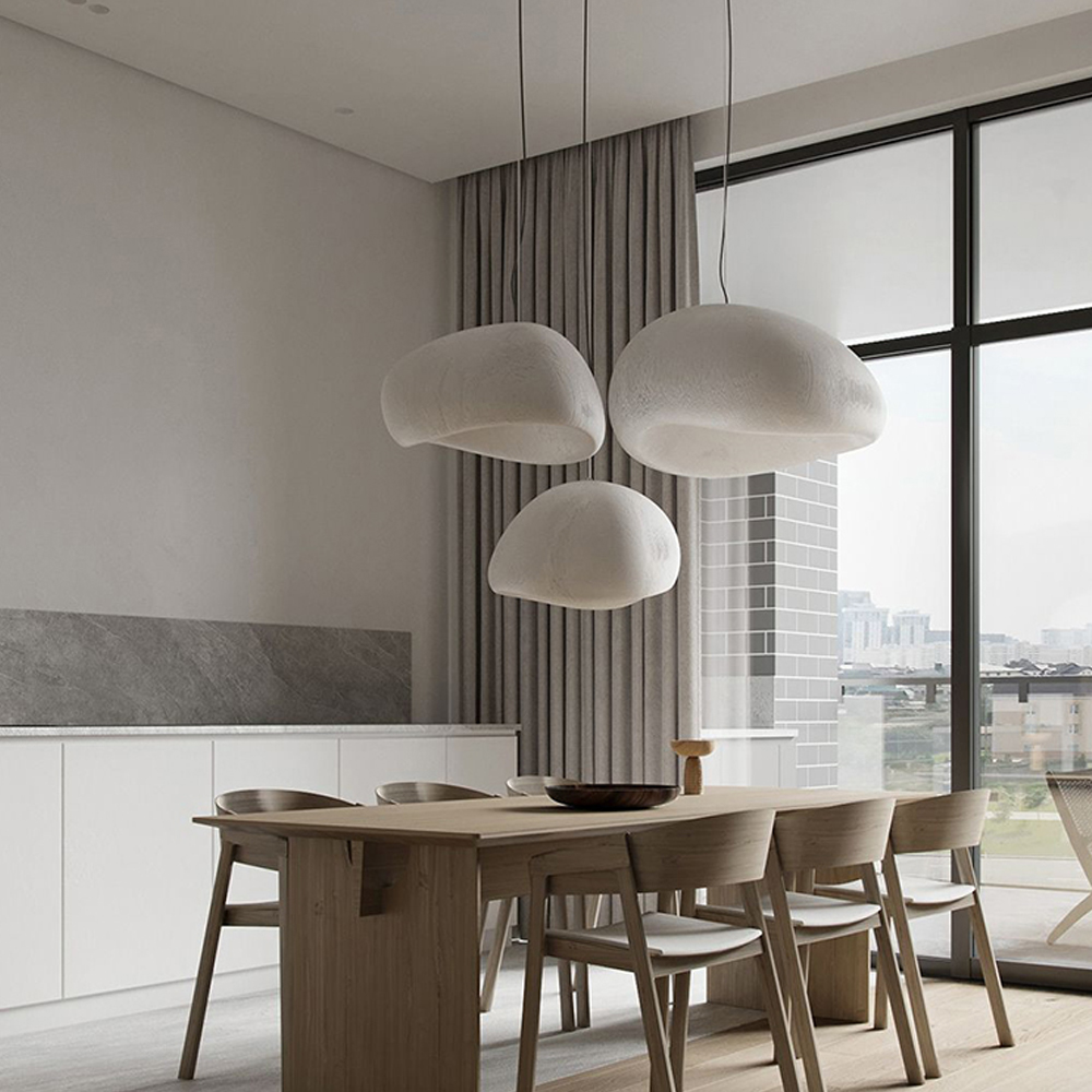 Japanese Creative Minimalist Oval Chandelier Nordic Dining Room Resin Pendant Lights