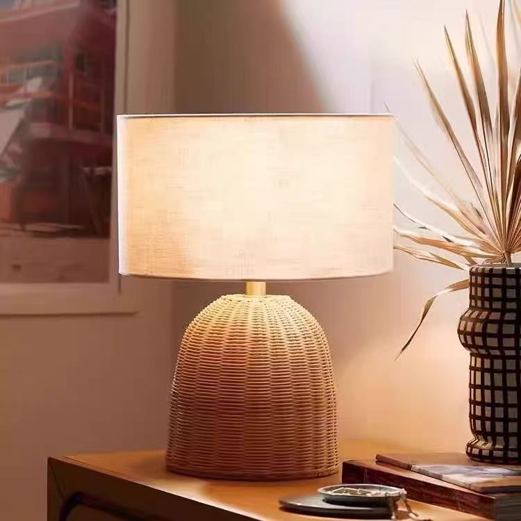 Rustic Woven Table Lamps with Natural Bamboo Material Light