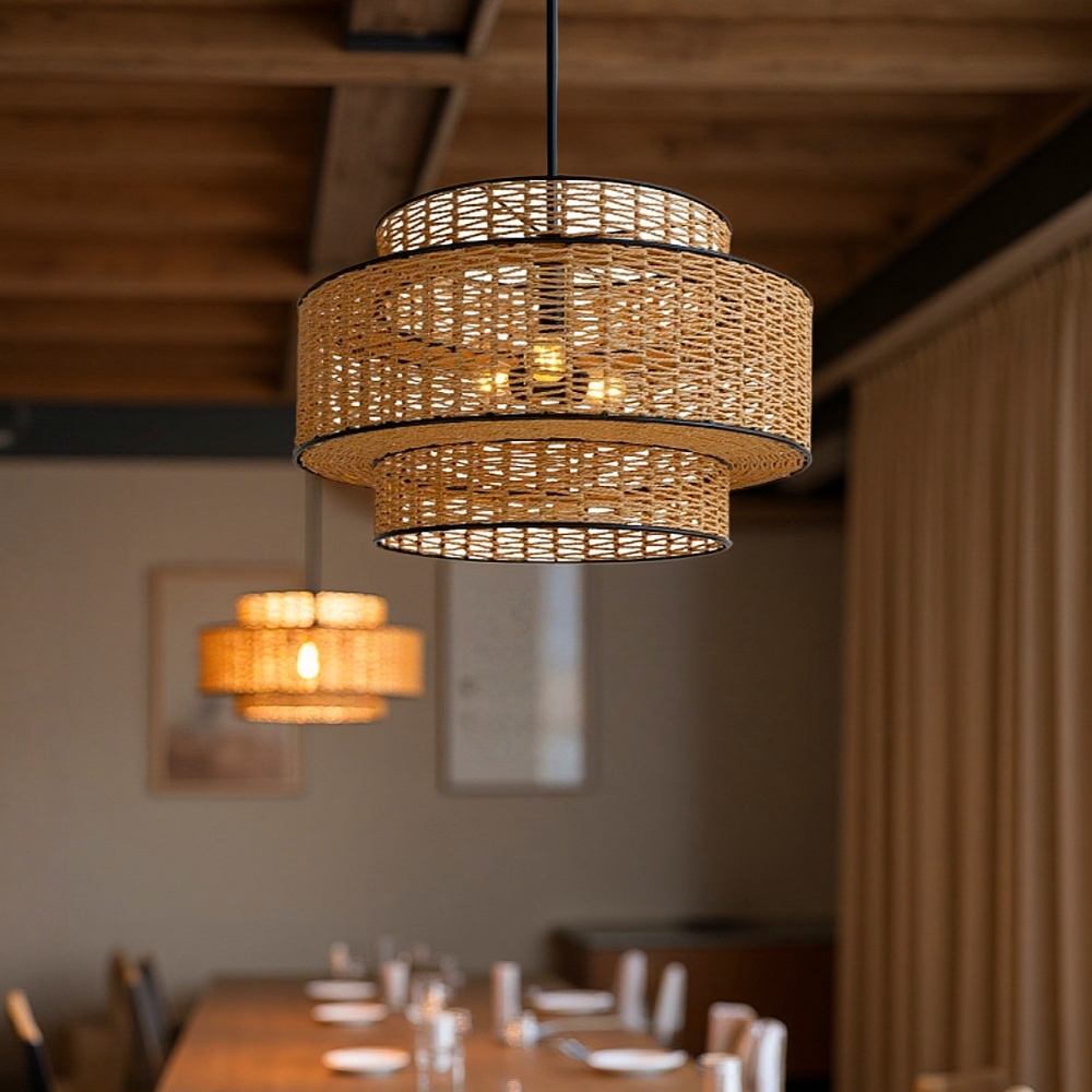 Wabi Sabi Handwoven Linen Rope Art Pendant Lamp