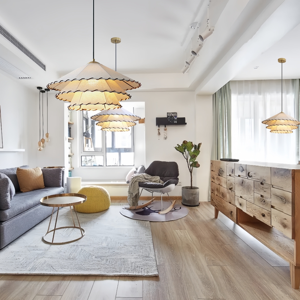 Vinatge Wabi-Sabi Lotus Leaf Fabric Pendant Light