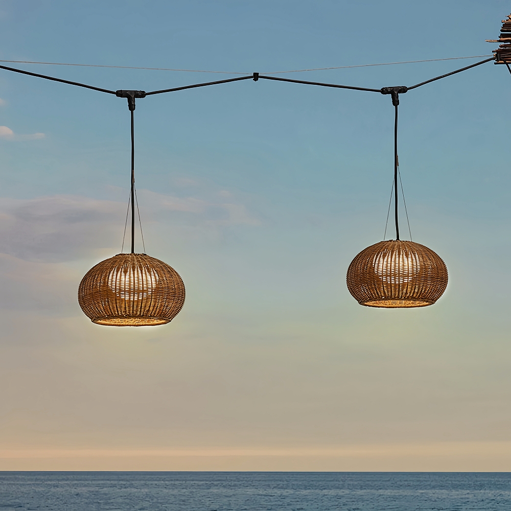 Outdoor Chandelier Waterproof Balcony Rattan Pendant Light Rain-proof Pavilion Corridor Lamp