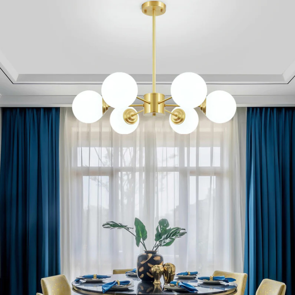 6-light Sputnik Chandelier Golden Molecular Shaped Brass Ceilight Light