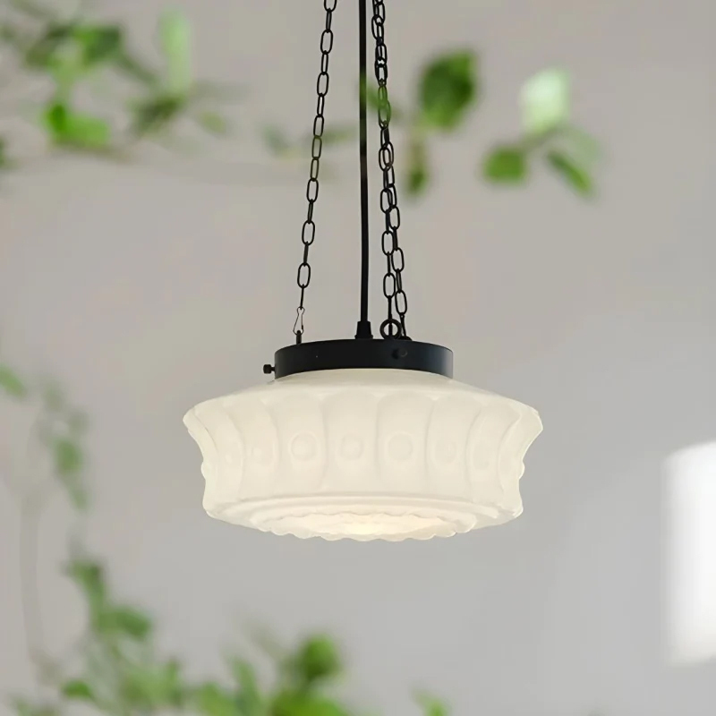 Living Room White Glass Chandelier Vintage Round Pendant Light