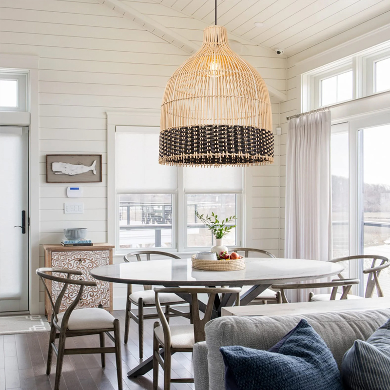 Hand Woven Black Rattan Pendant Lamp Shades Dining Room New Light Fixture