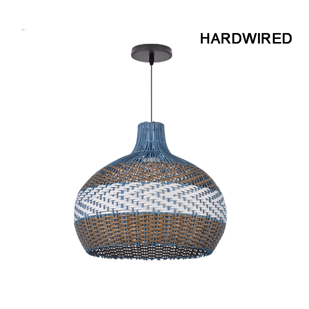 Simply Courtland Blue Rattan Pendant Light For Kitchen Island