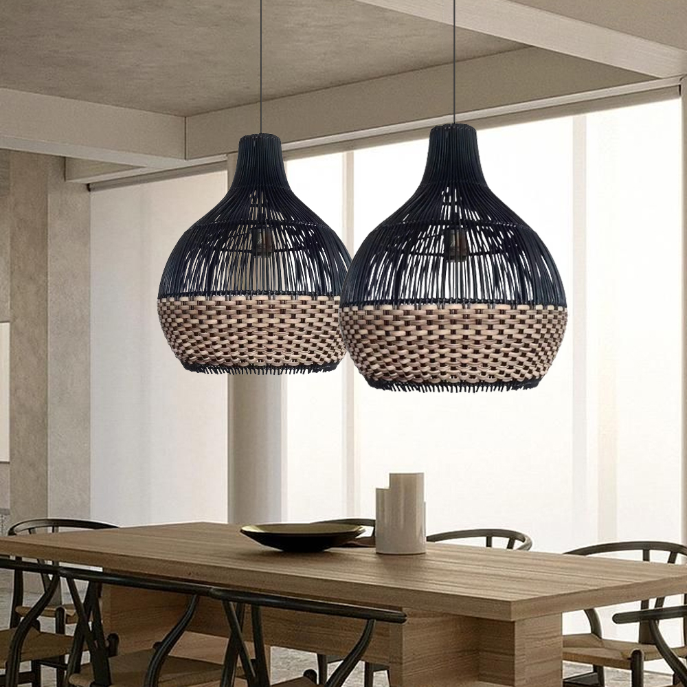 Salt Lake Handwoven Kitchen Island Black Rattan Pendant Light