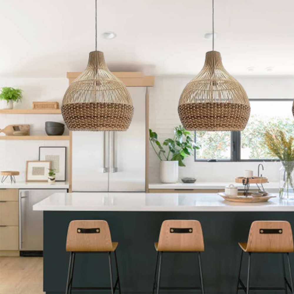 Paris Rattan Pendant Light Beautiful Boho Lampshade For Dining Room