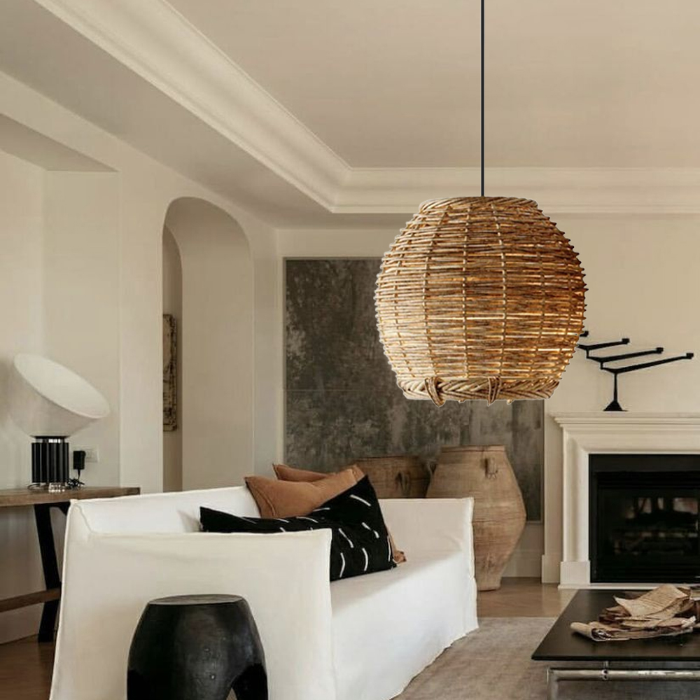 Wabi-Sabi Interior Design Rattan Pendant Light Living Room Bedroom Hanging Lighting Lamp Shade