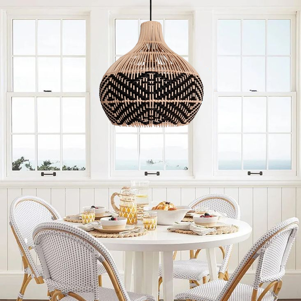 Florida Black Rattan Pendant Light Fixture For Kitchen Island