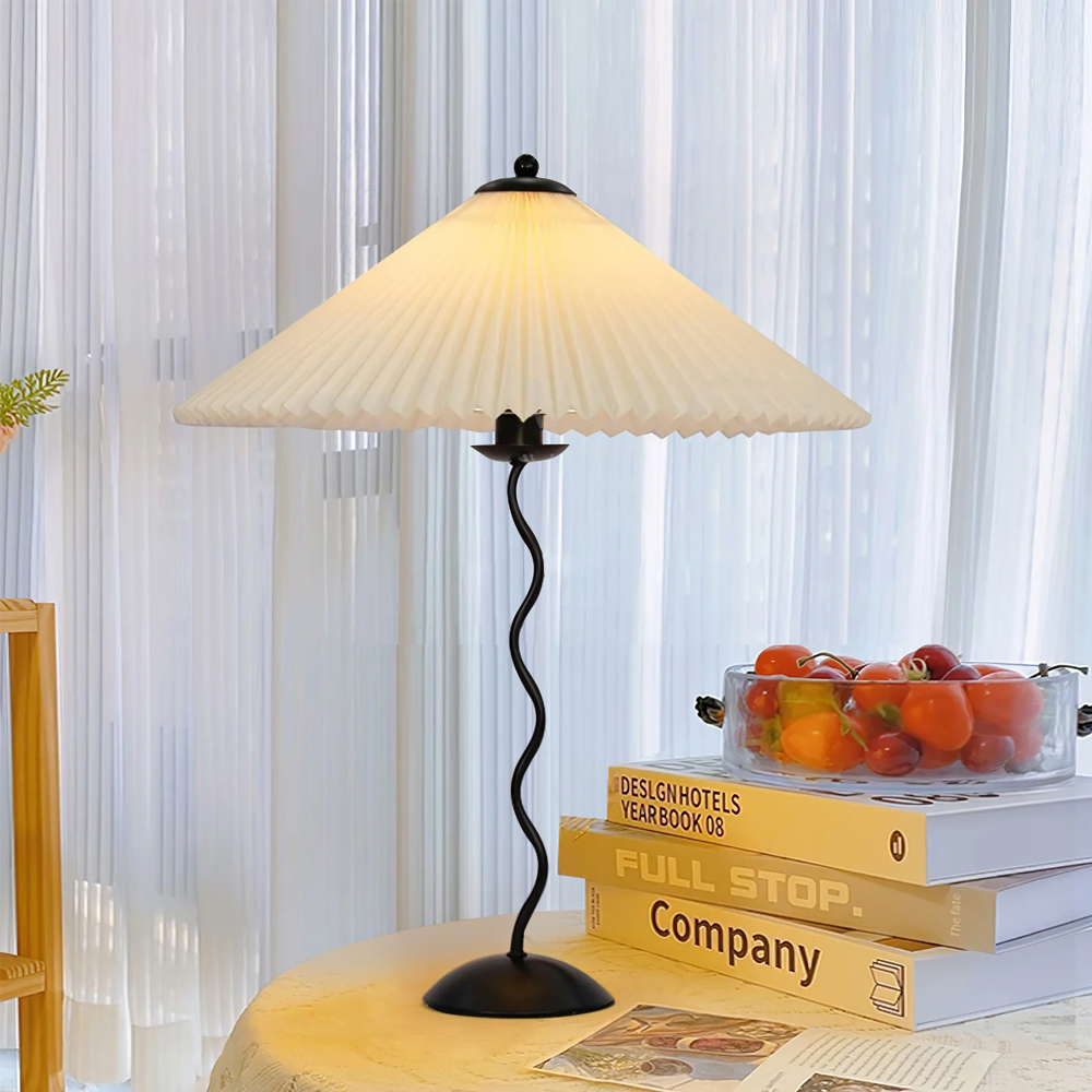 Modern Squiggle Table Lamp Pleated Umbrella Desk Lamp