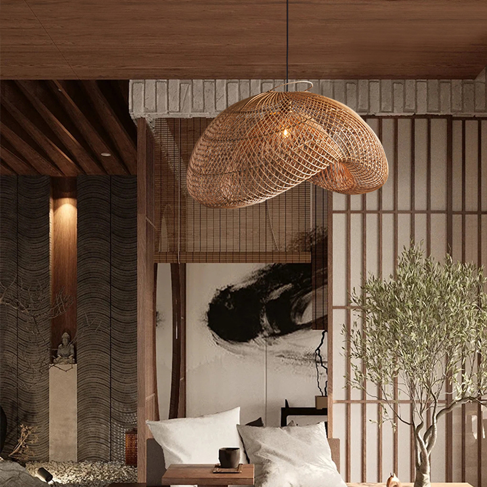 Wabi-Sabi Style Japanese Rattan Pendant Light Fixture For Living Room