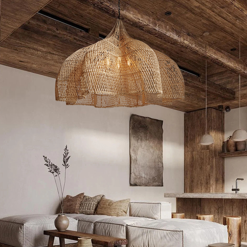 Justina Rattan Pendant Light Wabi Sabi Wicker Chandelier