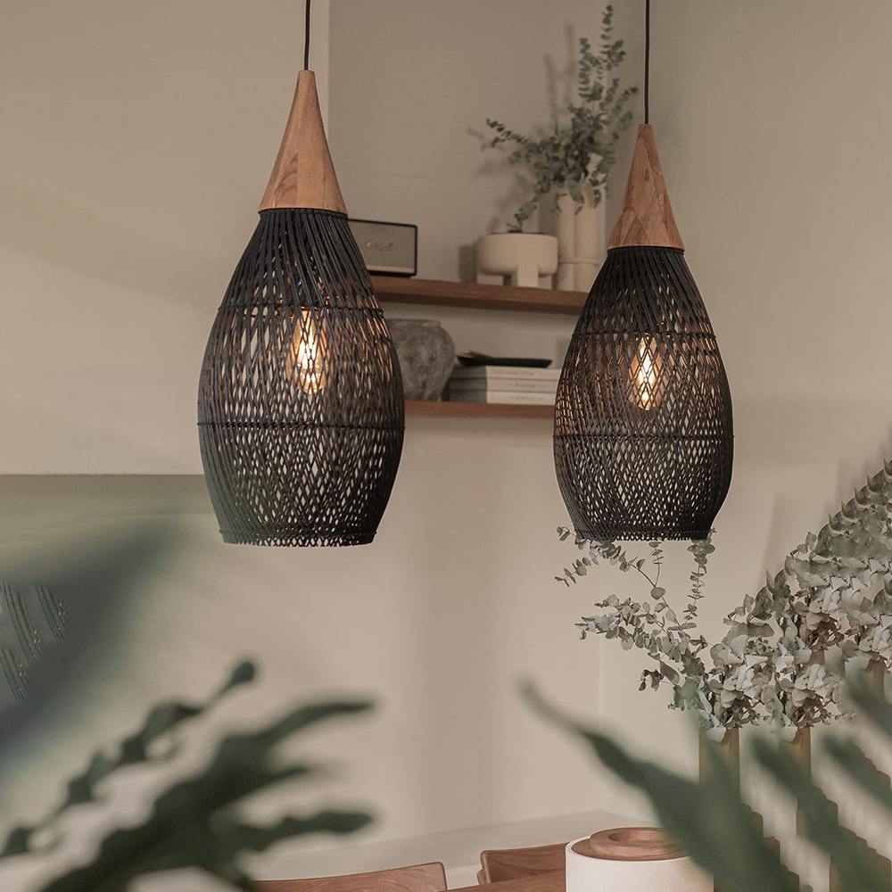 Wabi-sabi Retro Living Room Rattan Pendant Light Solid Wood Restaurant Lampshade