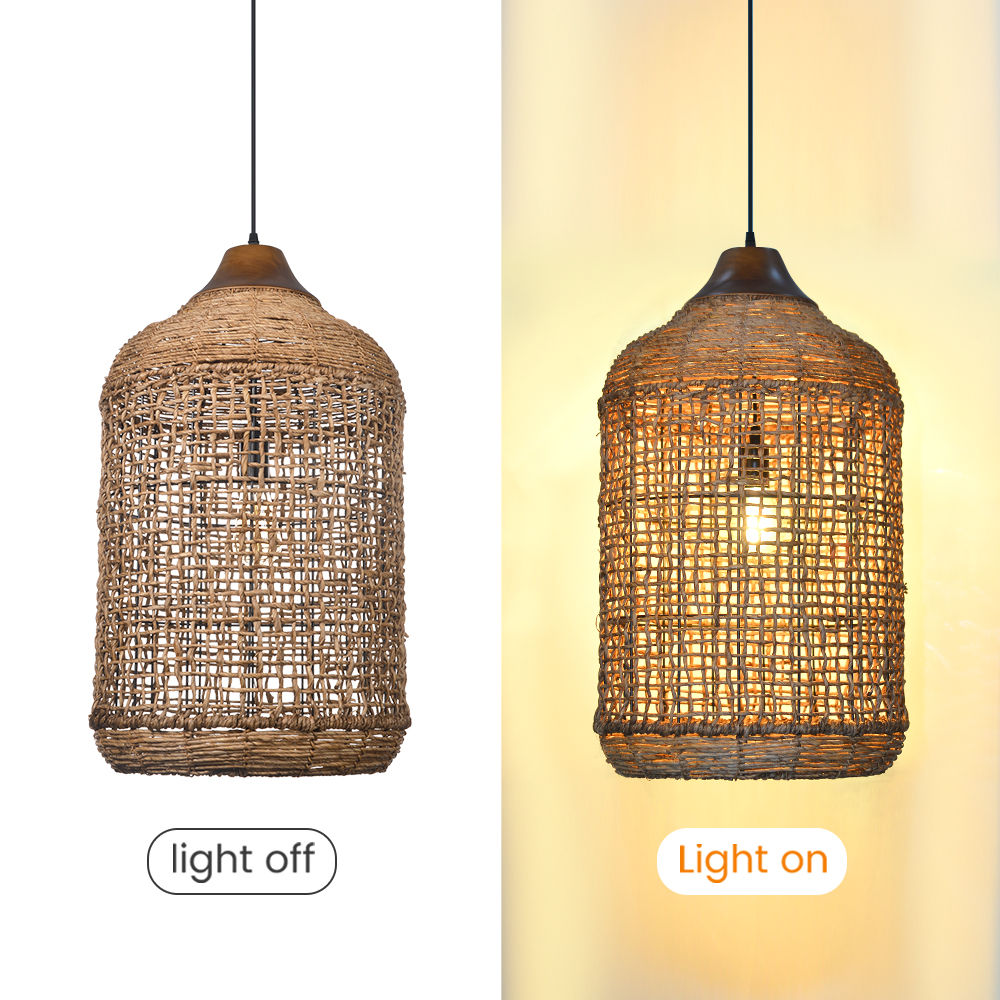 Oversize Wabi-sabi Kitchen Island Light Large Rattan Pendant Light Fixtures