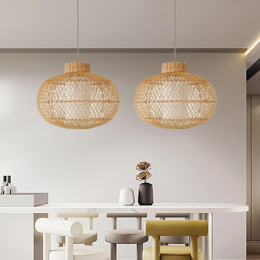 Boho Living Room Rattan Hanging Lighting Fixture Handmade Natural Pendant