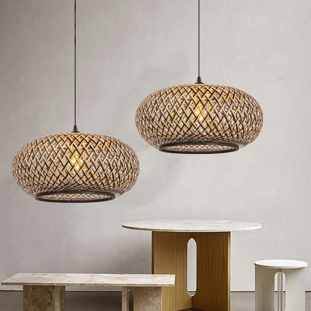 Wabi-sabi Living Room Decor Rattan Pendant Light Dining Room Weave Lamp Shade