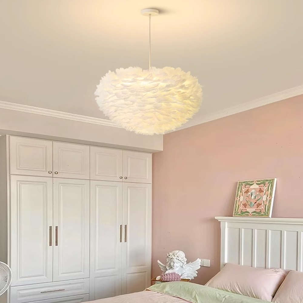 Nordic Dimmable Feather Chandelier Simple Bedroom Eye Protection Pendant Lighting