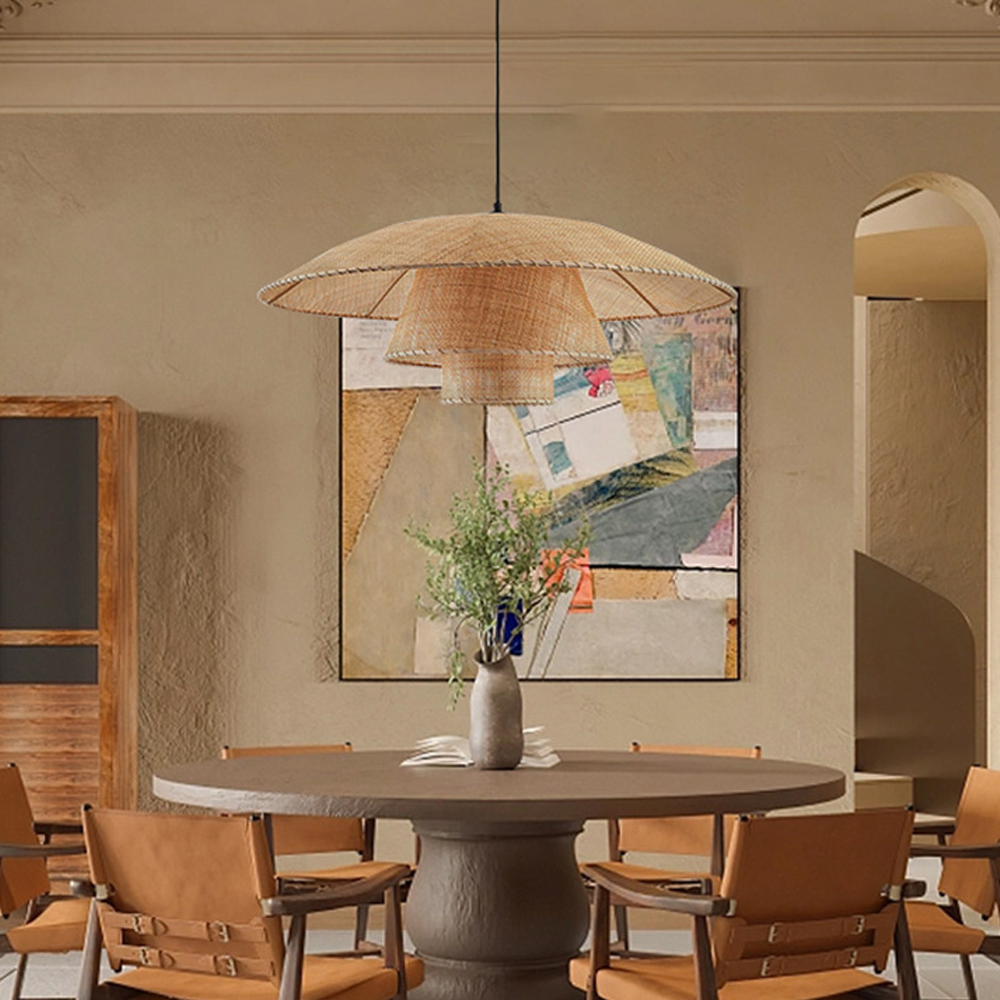 Japanese Rattan Chandelier Contemporary Bamboo Pendant Light