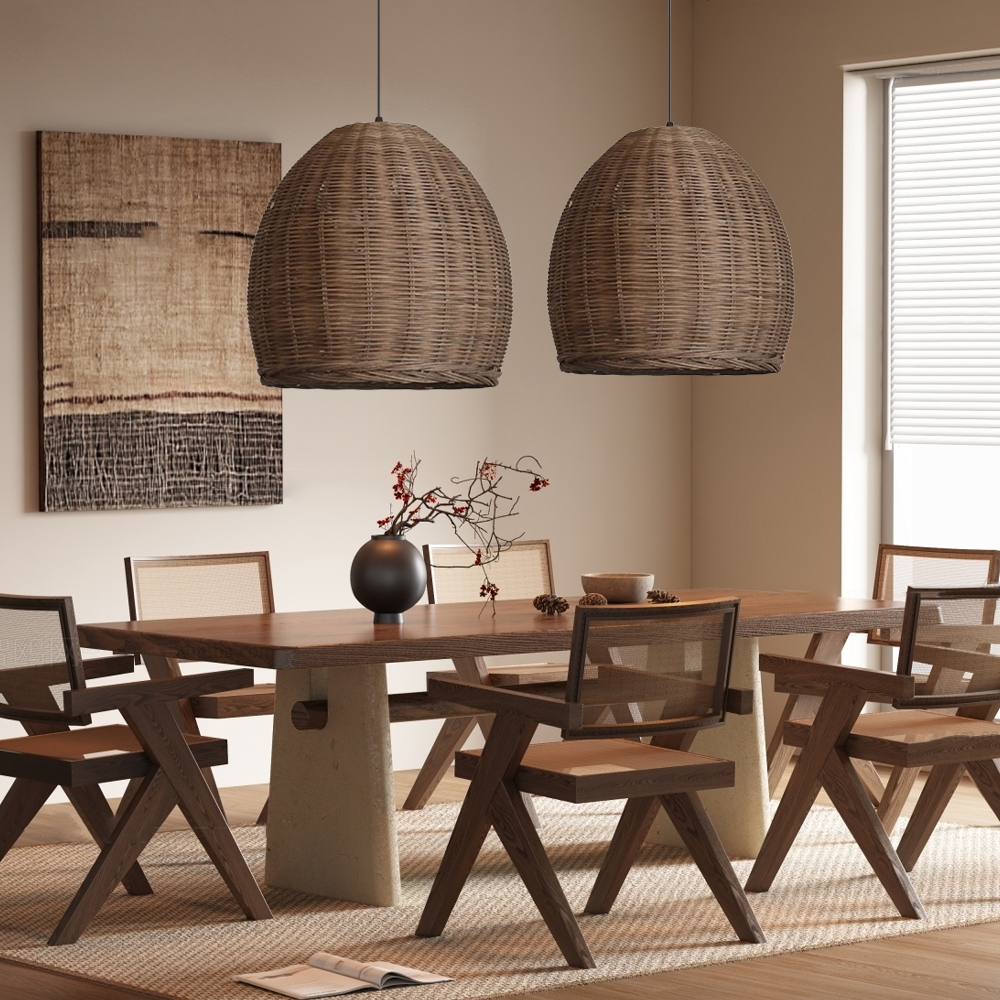 Handmade Rattan Chandelier Wabi-Sabi Vintage Rattan Pendant Light For Dining Room