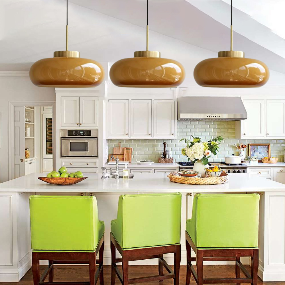 Mid Century Modern Yellow Glass Pendant Light Dining Room Bedroom Chandeliers