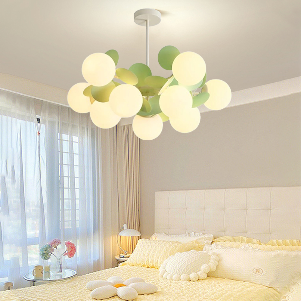 French Cream Style Living Room Glass Pendant Light Modern Green Bubble Chandelier