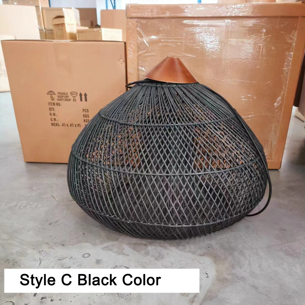 Unique Rattan Pendant Light Wabi Sabi Handmade Wooden Rattan Lamp Fixture