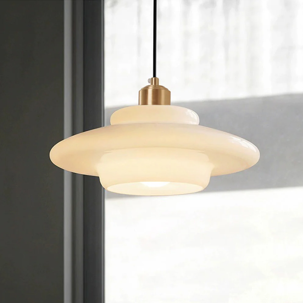 Mid-century Modern Glass Chandelier Multi-Layered Milk White Pendant Light