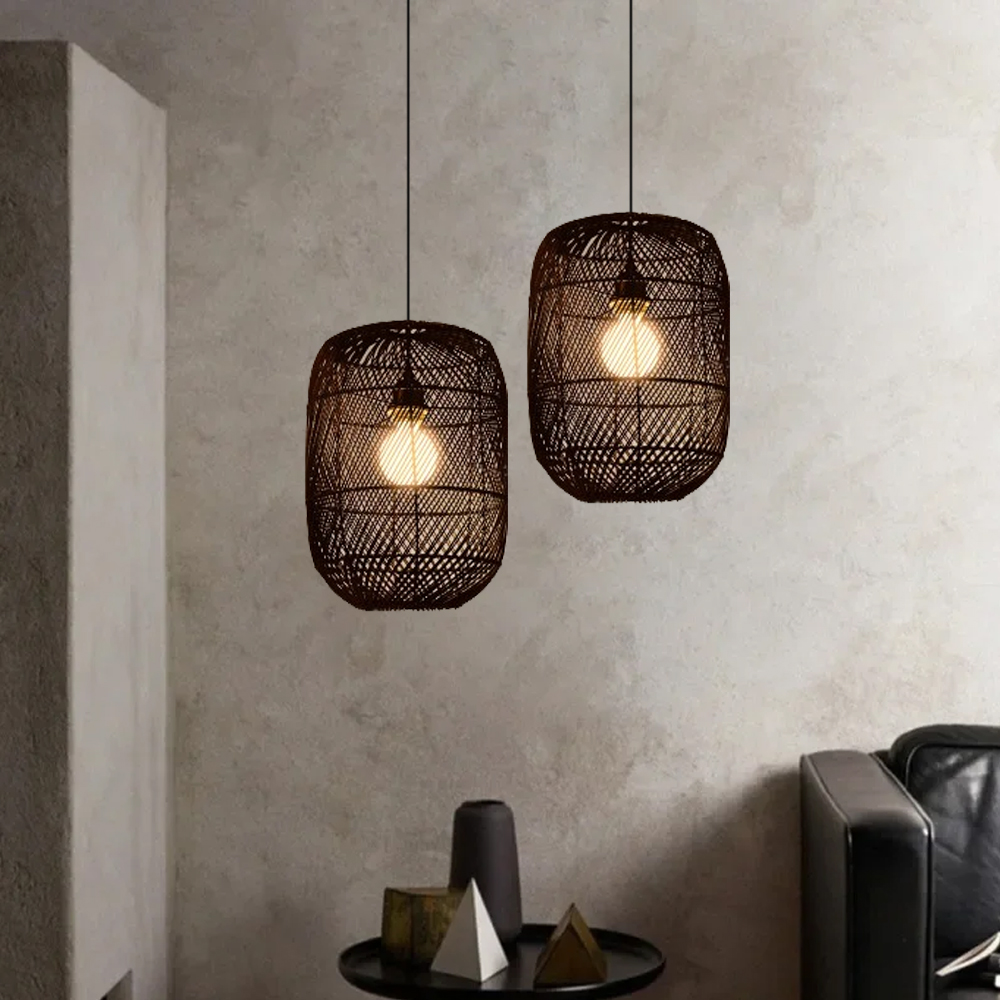 Modern Black Rattan Pendant Light For Kitchen Island Dining Room