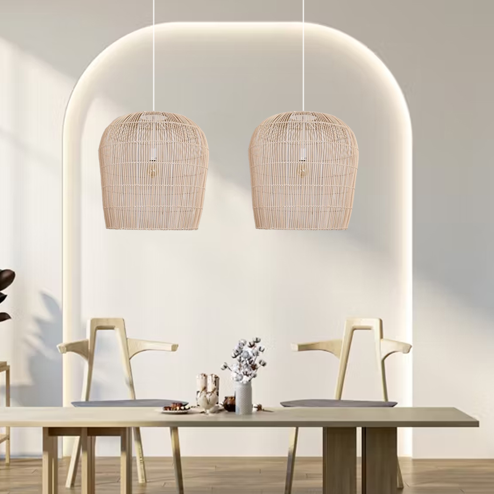  Wooden style natural rattan handmade woven chandelier