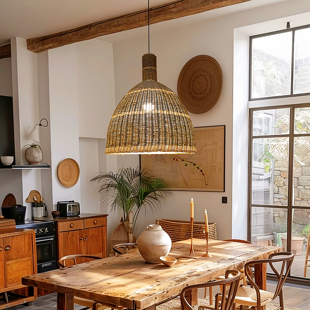 Japanese Style Wabi-sabi Rattan Hanging Chandelier Restaurant Pendant Light