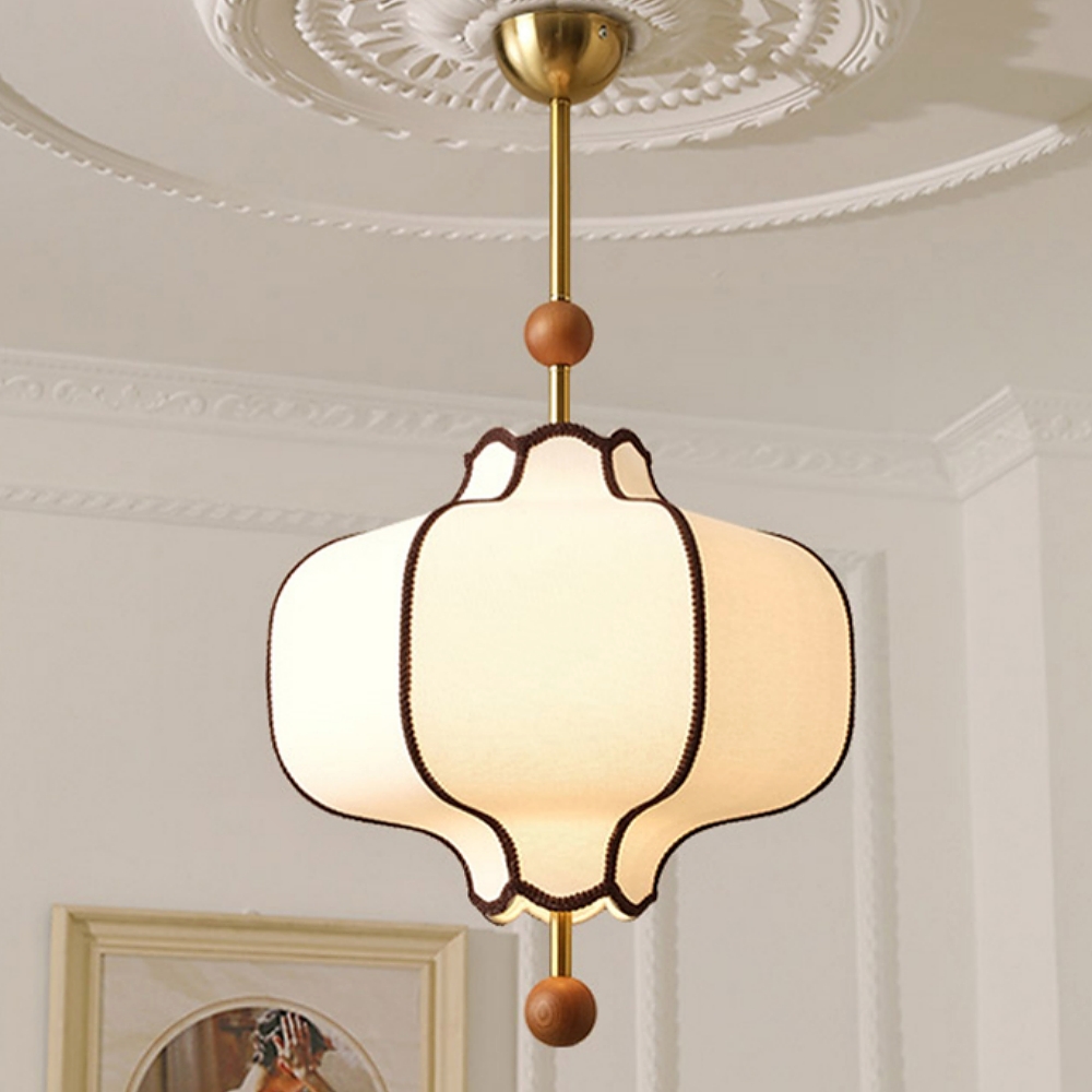 French Retro Style Bedroom Lace Fabric Pendant Light