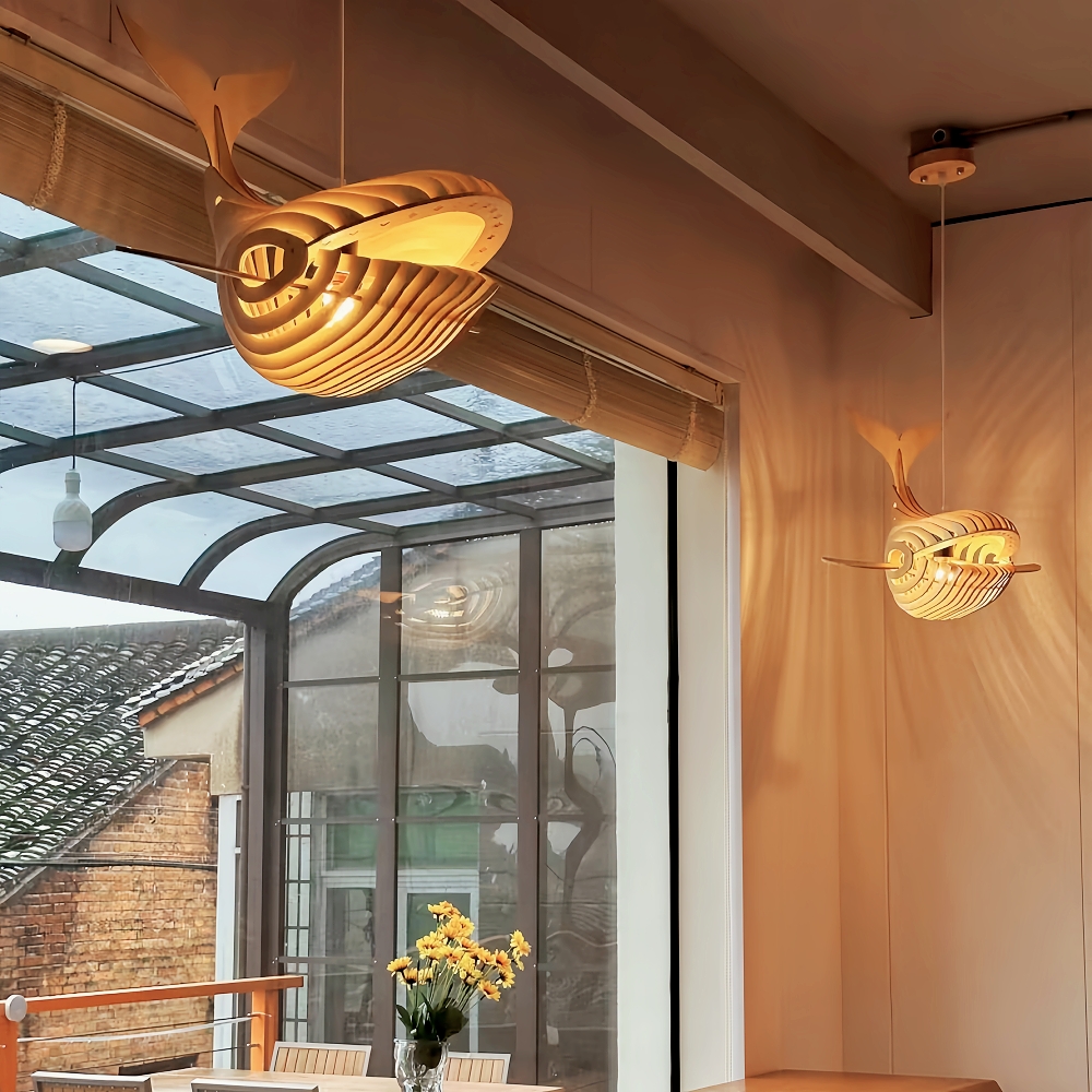 Creative Solid Wood Whale Chandelier Personalized Decorative Fish Shaped Chandelier