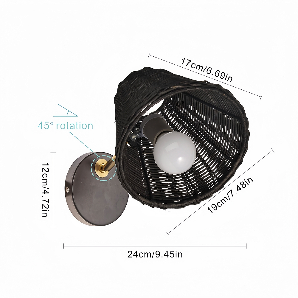 Japanese Style Simple Rattan Woven Bedside Wall Lamp