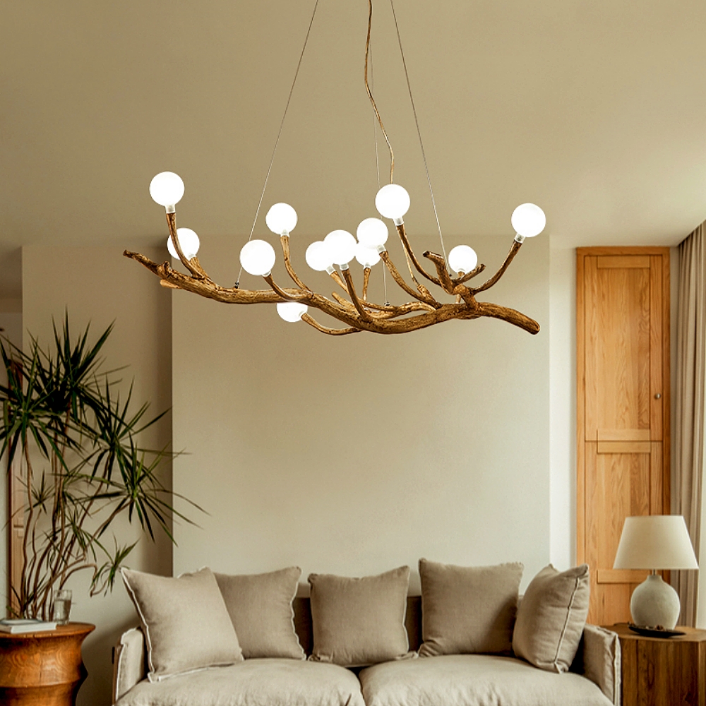 Nordic Rustic Tree Branch Hanging Chandelier with Bubble Glass lighting