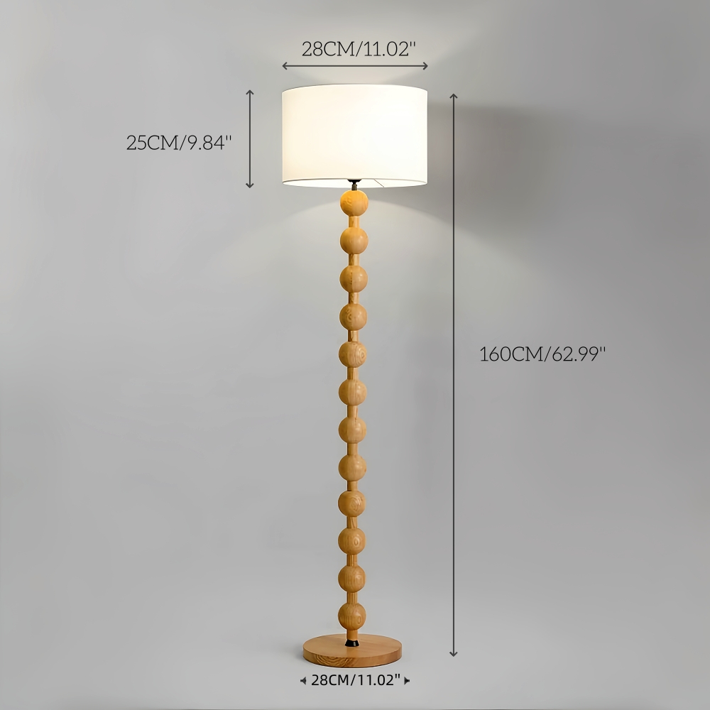 Retro White Wax Wood Fabric Lampshade Bedroom Floor Lamp