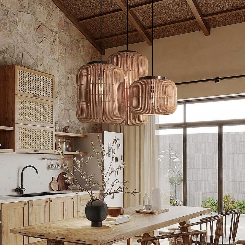 Capsule Rattan Pendant Light Woven Lantern Dining Living Room