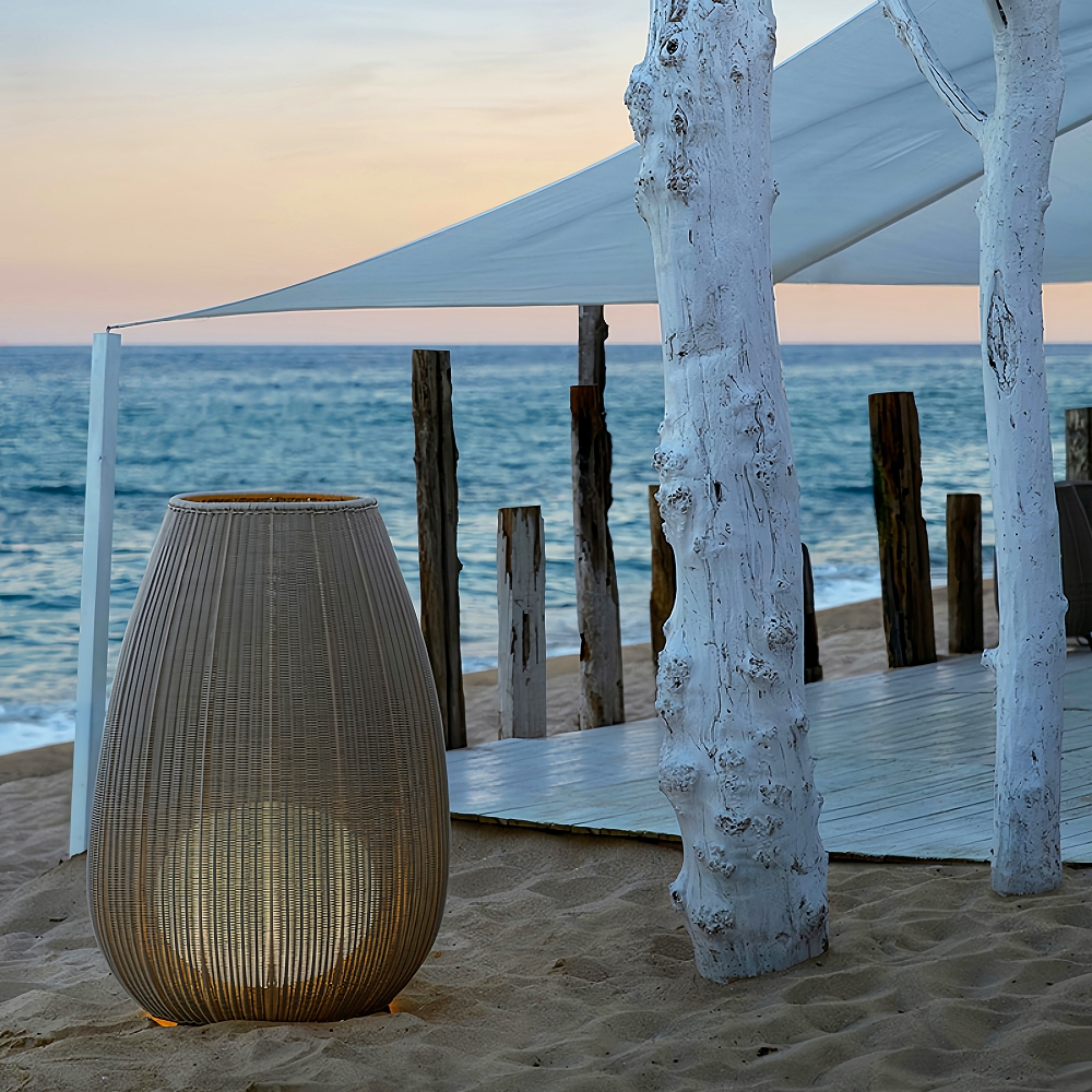 Outdoor Waterproof Rattan Floor Lamp Courtyard Lawn Lamp