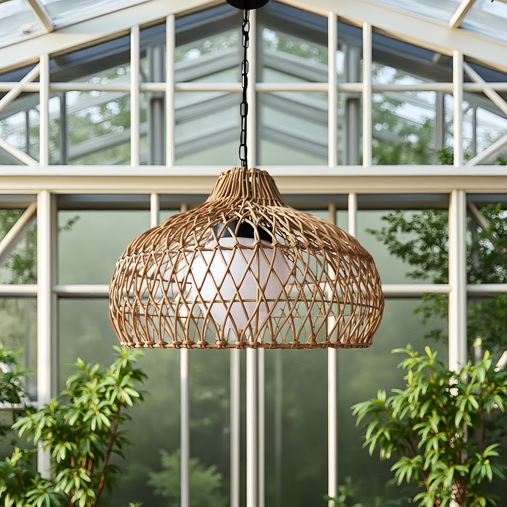 Outdoor courtyard waterproof rattan woven pendant light 16 inch decorative pendant light