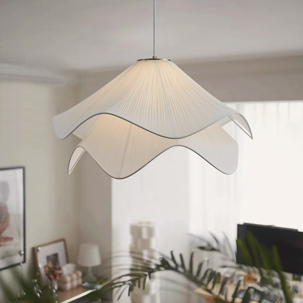 Simple Anna White Fabric Pendant Light French Living Room Flower Petal Chandelier