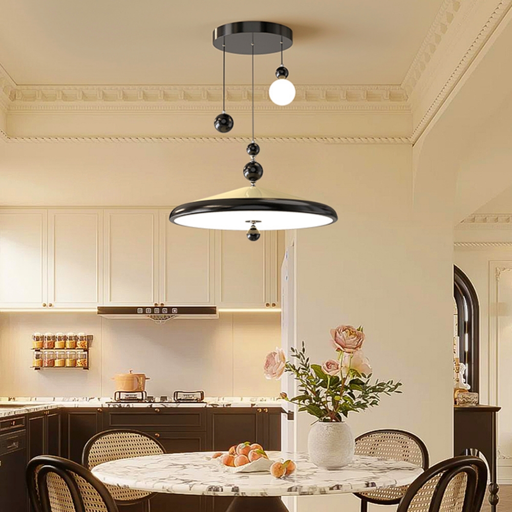 Retro Walnut Finish Creative Round LED Pendant Light 