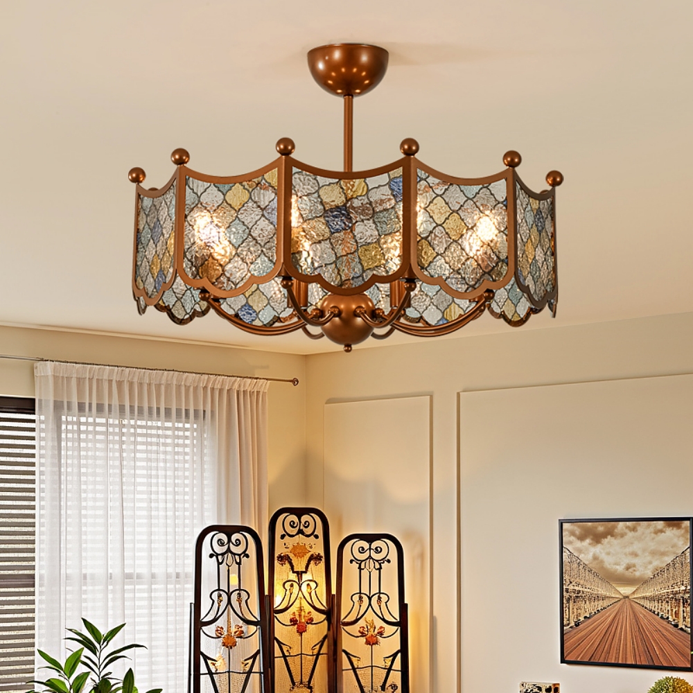 Mid-Century Vintage Enameled Glass Chandelier