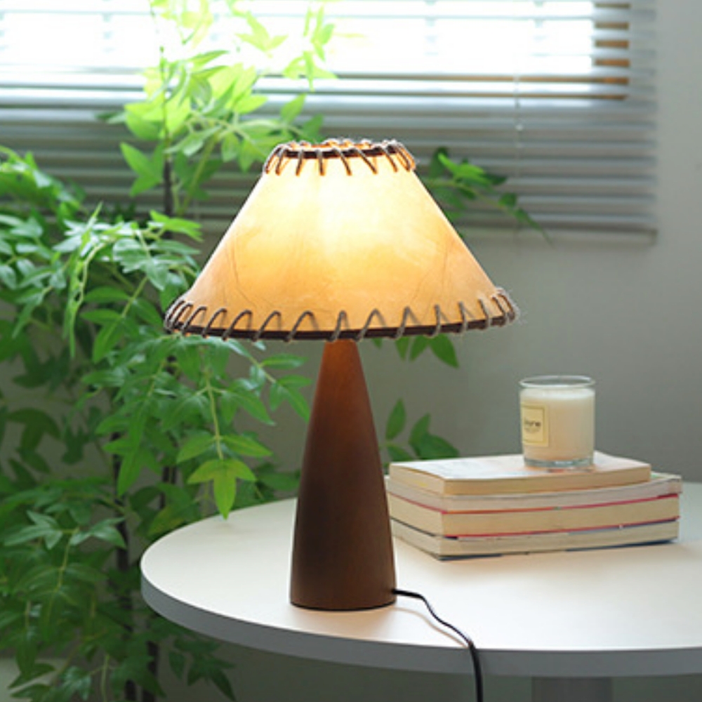 Mid-Century Vintage Dark Solid Wood Parchment Table Lamp